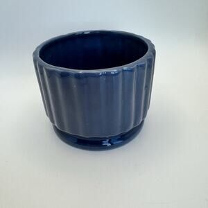 Haeger Pottery Vase Planter Ribbed Sides‎ USA Blue Small Art Deco 1980s Vtg